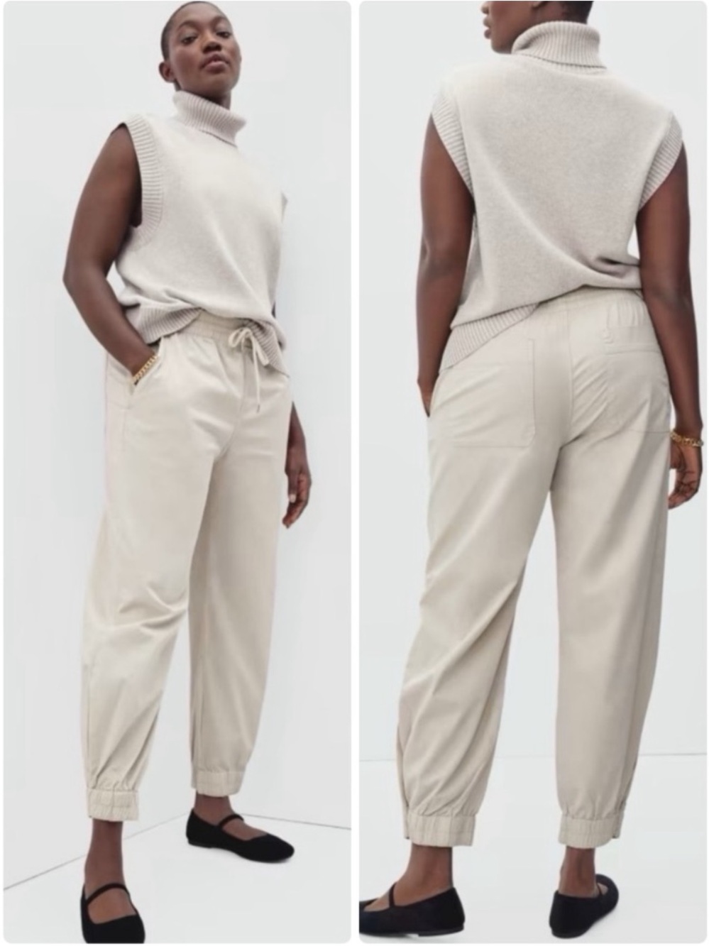 Everlane Organic Cotton Easy Jogger Pants Size XL Stone Travel Minimalist Casual